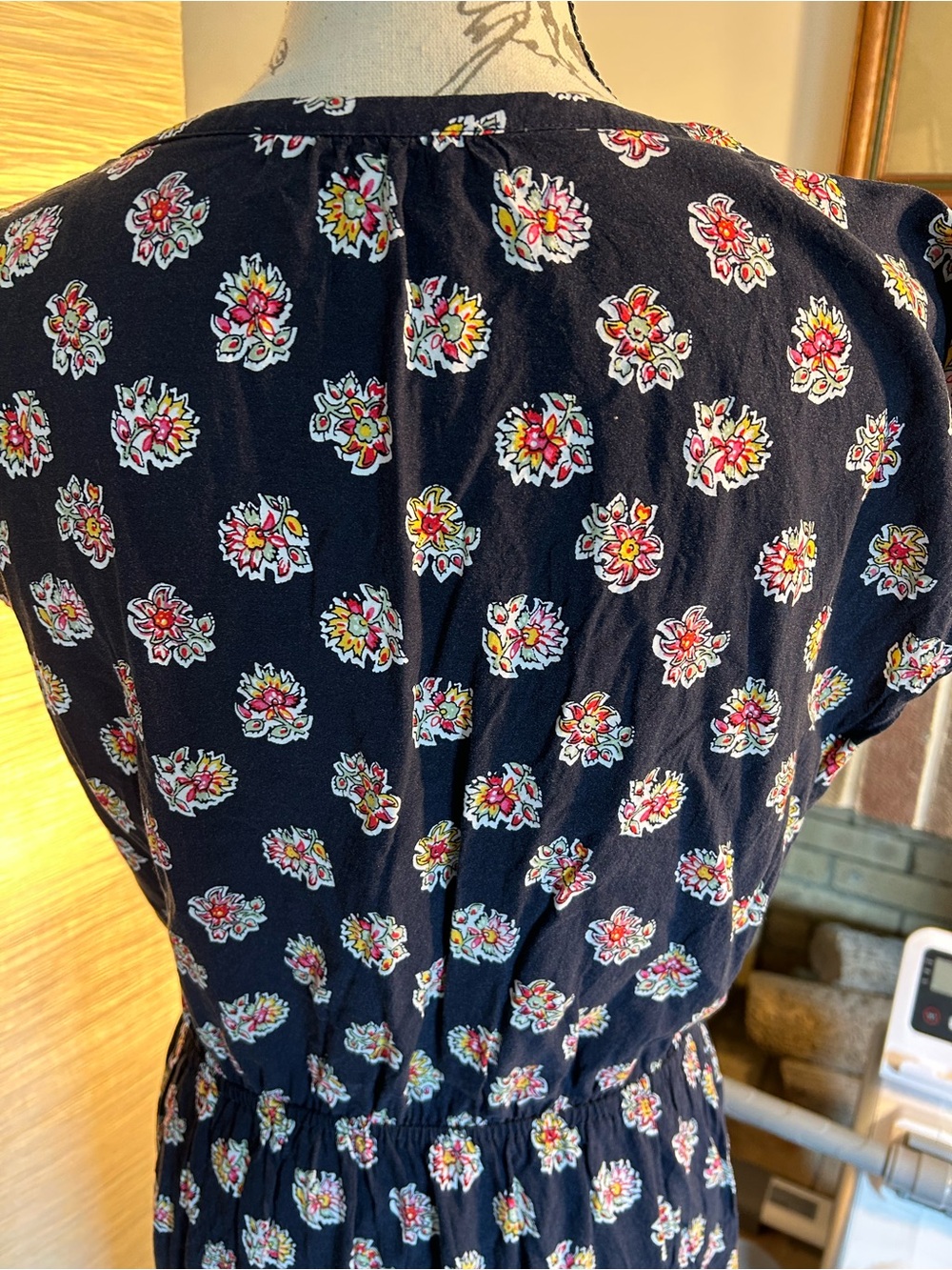 LOFT Navy Floral Midi Dress with Embroidered Yoke - Picture 7 of 7